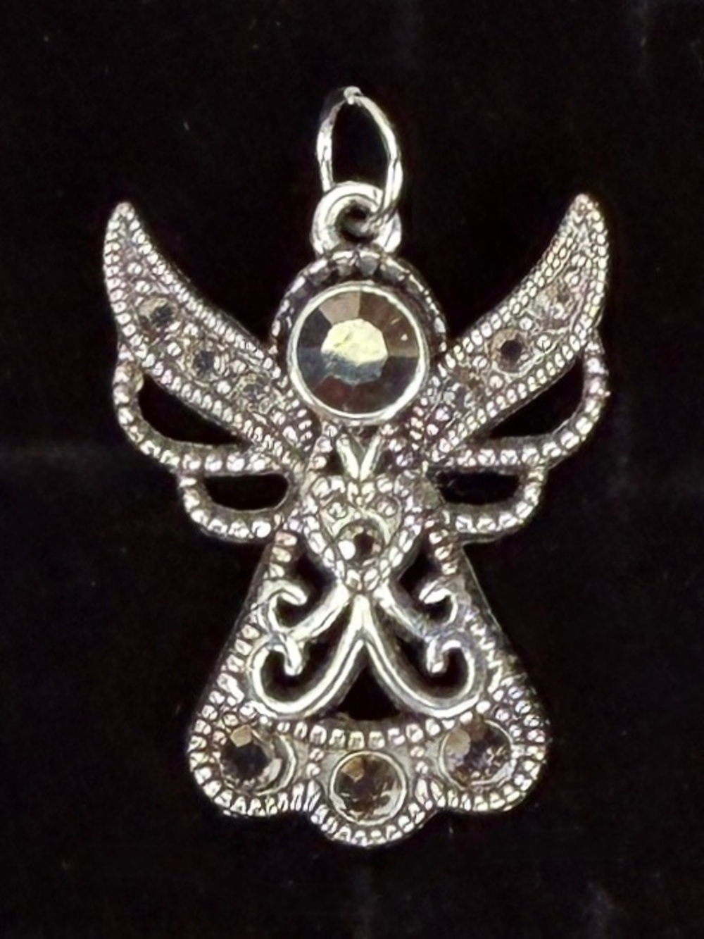 Vintage Aged Silvertone Angel Pendant Necklace